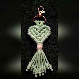 Handmade Macramé Keychain with Heart Design - Mint